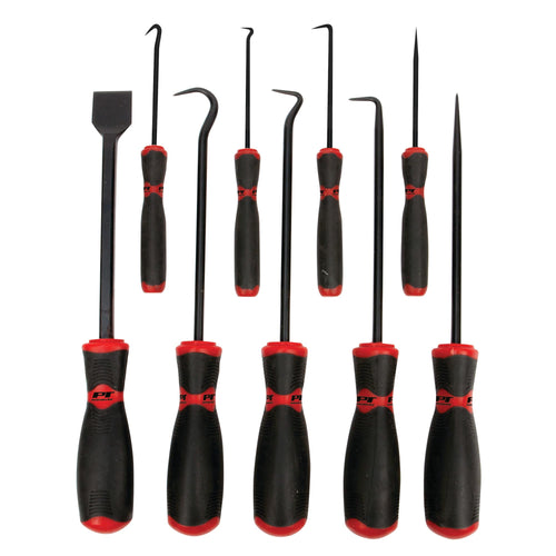 W948 Performance Tool 9-Piece Hook/Pick/Scraper Set,Black/Red