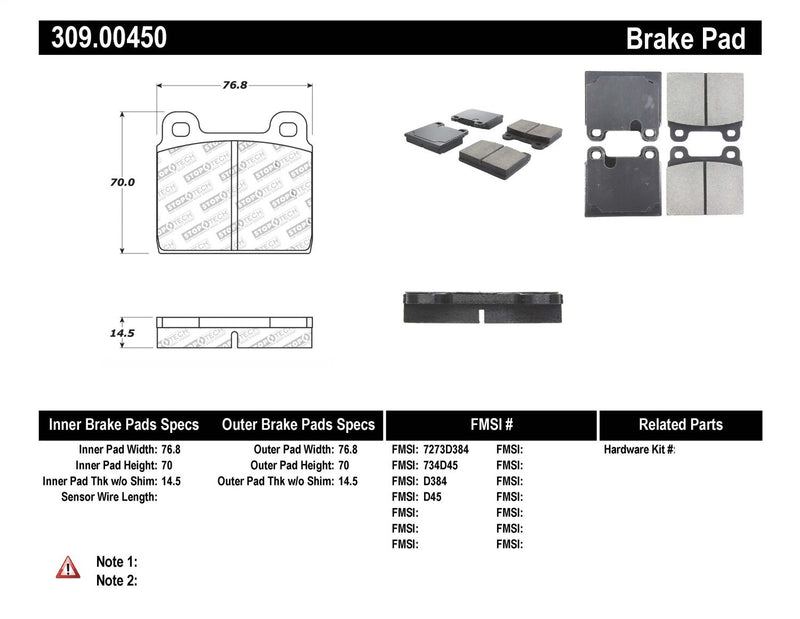 Sport Brake Pads StopTech 309.00450 with Shims