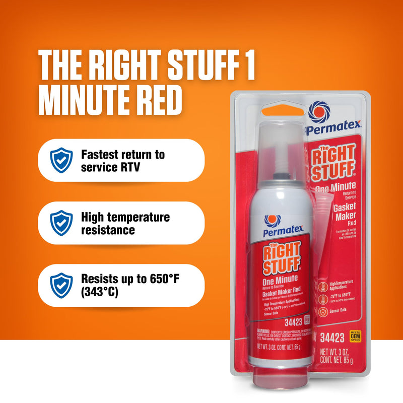 Permatex Right Stuff 34423 1 Minute Red High Temperature Gasket Maker, 3 oz