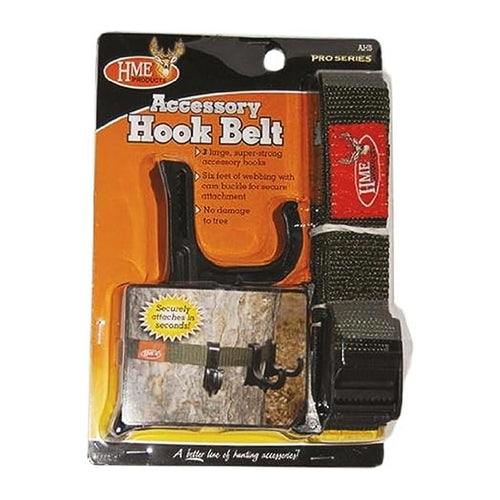 HME Hunting Accessory Hook Belt|3 Super-Strong Hooks for Hanging Various Items |Curved and Cupped Back to Mount to the Tree, Single Blister