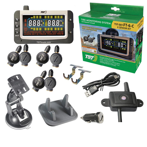 TPMS TST 507 Series - RV Tire Pressure Monitoring System with 6 Flow Thru Sensors & Color Display Monitor for Travel Trailers, Campers and Motorhomes (Metal Valve Stems Required for Flow Thru)
