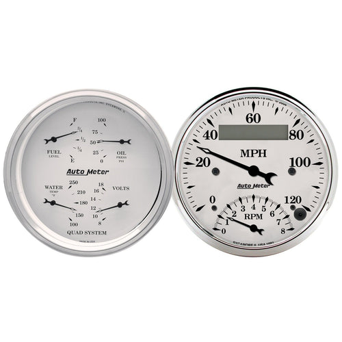 AUTO METER Old TYME 1620 White Quad Gauge/Tach/Speedo Kit,3.375 in.
