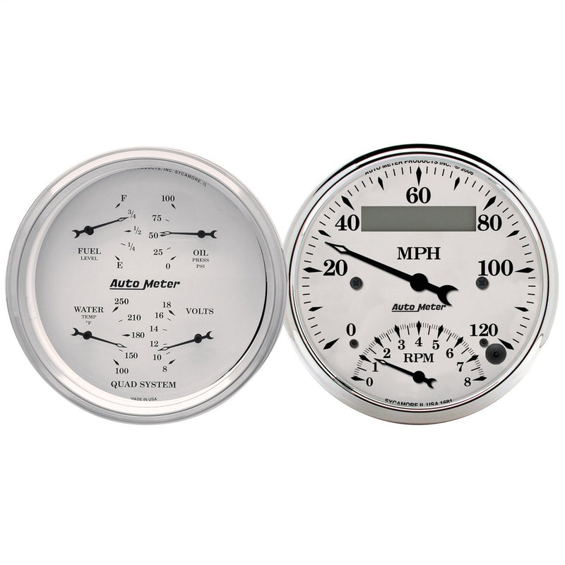 AUTO METER Old TYME 1620 White Quad Gauge/Tach/Speedo Kit,3.375 in.
