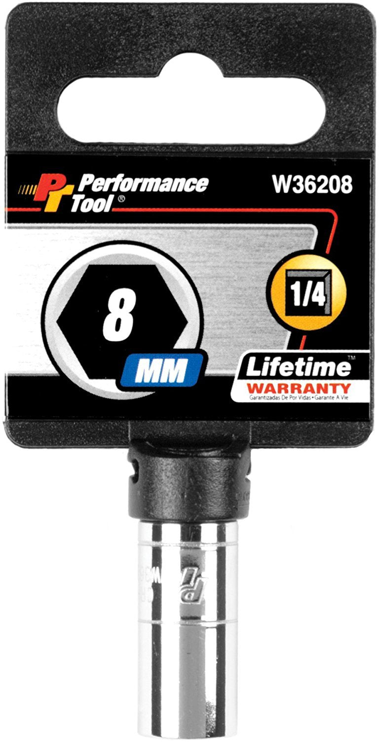 1/4 Drive Performance Tool Chrome 6-Point Socket, 8mm