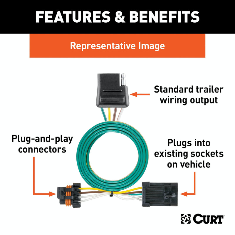 CURT 56046 Custom Vehicle-Side 4-Pin Trailer Wiring Harness, Fits Select Chevrolet Impala