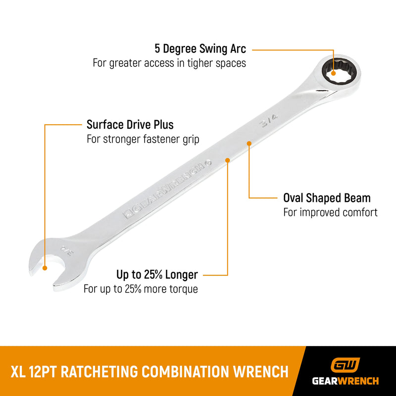 XL GEARWRENCH Ratcheting Combination SAE Wrench Set 13 Pc., 12 Point - 85199