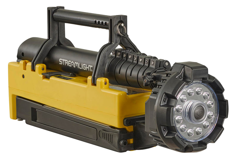 Portable Streamlight 45680 Scene Light EXT 10,000-Lumen Collapsible, Rechargeable Flood Light with Heavy-Duty Shoulder Strap, 120-Volt AC Charger and 7-Foot Extension Pole, Yellow
