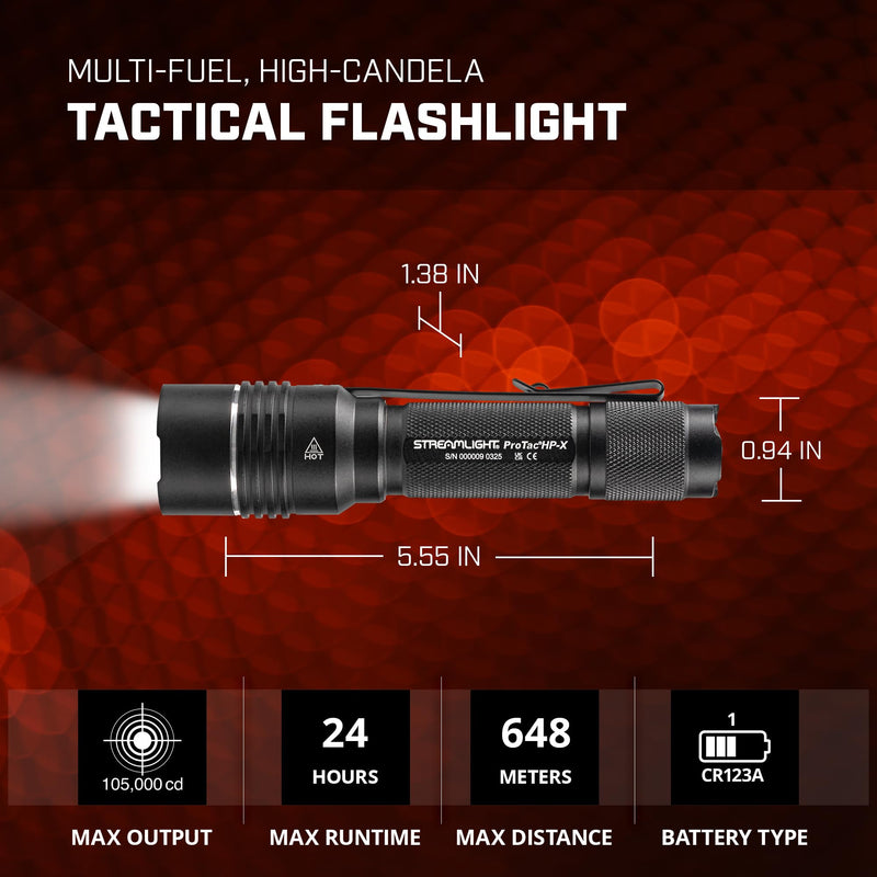 ProTac HP-X Streamlight 800-Lumen 105000 Candela High Performance Multi-Functional Tactical Flashlight, Black