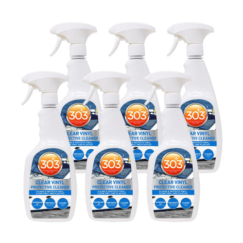 303 Products Clear Vinyl Marine Protective Cleaner - Cleans and Protects Vinyl, Clear Vinyl, and Plastics, Provides Superior UV Protection, Prevents Yellowing and Cracking, 32oz (30215-6PK)