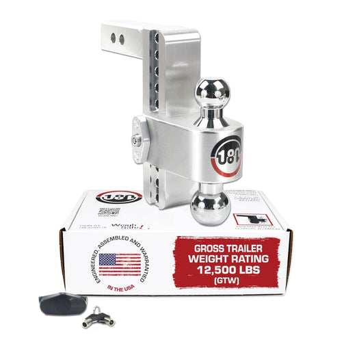 Weigh Safe 180 Hitch - Adjustable Hitch Trailer Ball Mount - 8" Adjustable Drop Hitch for 2" Receiver - Heavy Duty Aluminum Trailer Tow Hitch w/ Chrome Plated Tow Balls (2" & 2 5/16") - 12,500 GTW