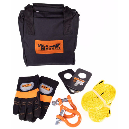 Mile Marker ATV UTV Recovery Kit 19-00105 - Includes Carrying Case, 2 8' Recovery Straps, 1 Pair of Gloves, 2 8K Snatch Block & 2 5/8" Powder Coated Shackles
