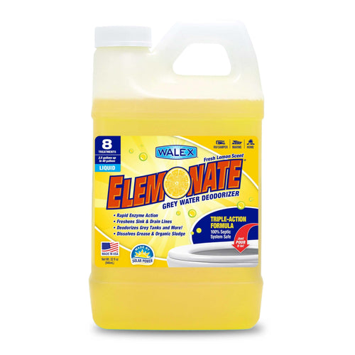Elemonate Walex Liquid Grey Water Deodorizer for RV, Camper & Marine - Dissolves Grease & Organic Sludge to Prevent Clogs, Freshens Sink & Drain Lines, Septic Tank Safe, Fresh Lemon, 32oz