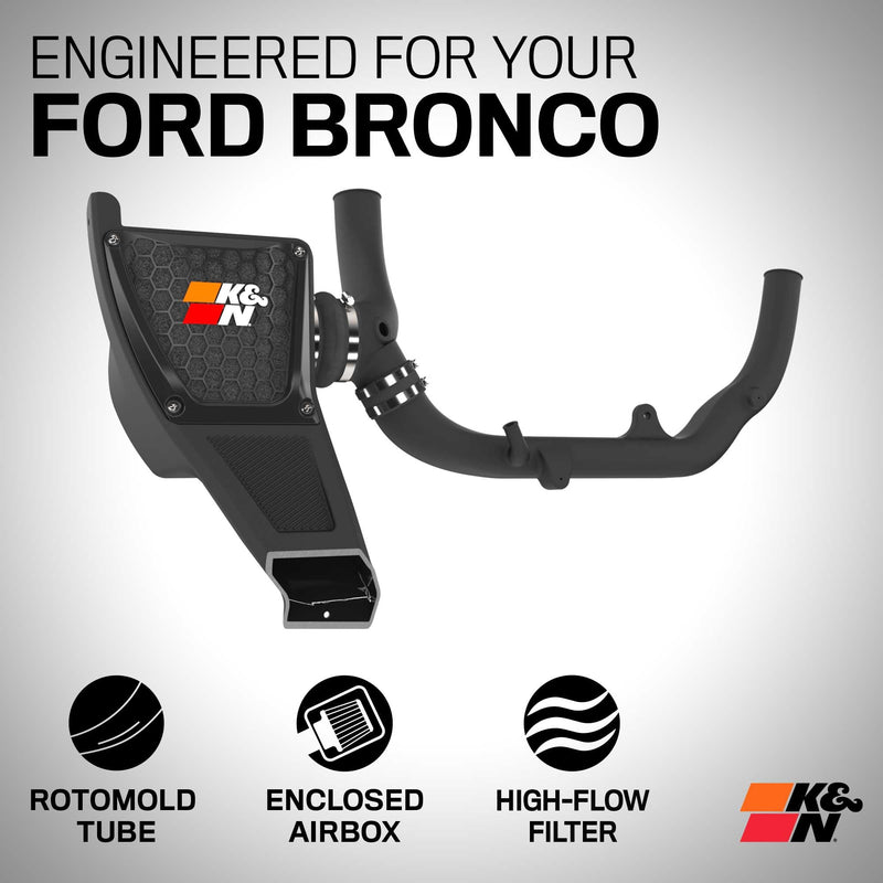 Cold Air Intake System K&N: High-Flow Air Filter, Increase Performance & Towing: Compatible with 2021-2024 FORD: Bronco, 63-2619