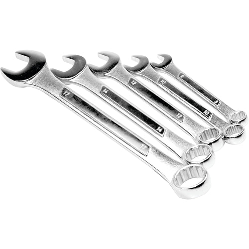 Wrench Set Performance Tool W15MP Heat Treated Alloy Steel Raised Panel Metric Combination - Includes Sizes 8mm, 10mm, 12mm, 14mm, and 17mm