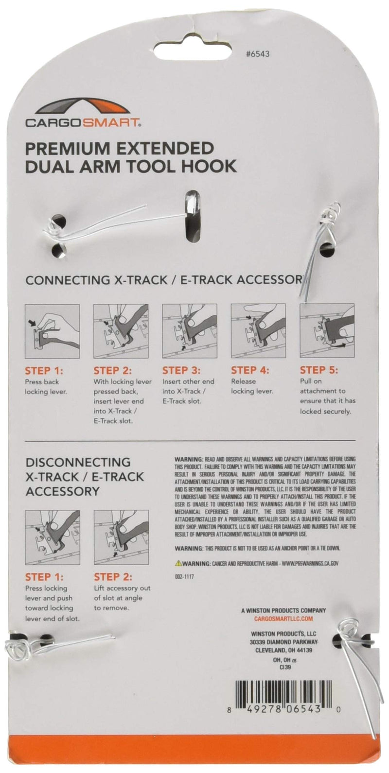 Extended CARGOSMART Dual Arm Tool Hook - Grey Powder Coat 1 Pk