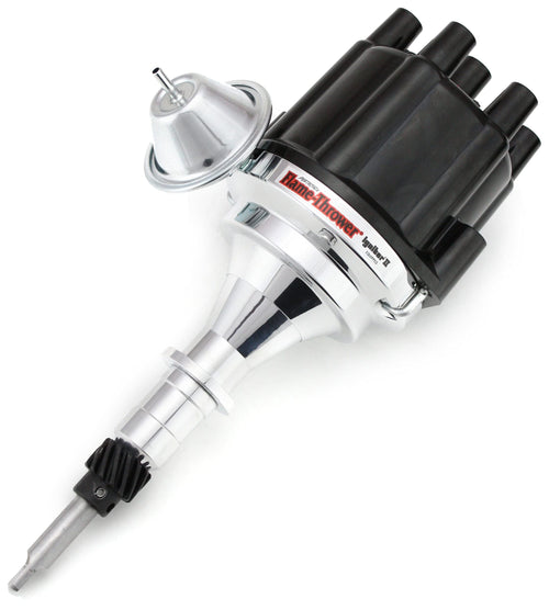 Pertronix D106700 Flame-Thrower Vacuum Advance Plug and Play Black Cap Billet Electronic Distributor with Ignitor II Technology for GM L6
