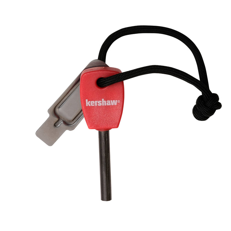 Firestarter Kershaw (1019X),3.1” High-Performance Magnesium Firesteel,Chrome-Plated Striker Steel,Up to 3000 Strikes,Waterproof,Easy to Operate,Red Molded Plastic Handle,Nylon Lanyard,1.1 OZ,Small