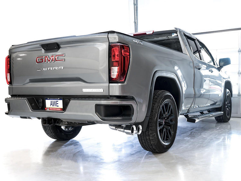 4th Gen GM 1500 AWE Tuning 5.3L 0FG Catback Dual Side Exit (Flat Bumper) - Chrome Tips - 3015-22207