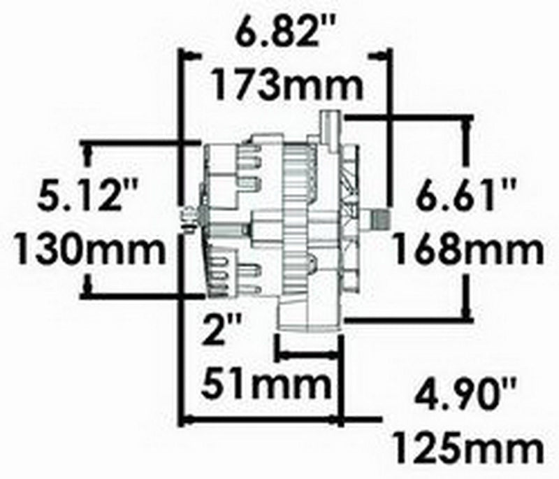 Alt GM CS130 Powermaster Black 105A 6 grv Pulley Str MTG 6.61" 1-Wire or OE Hookup