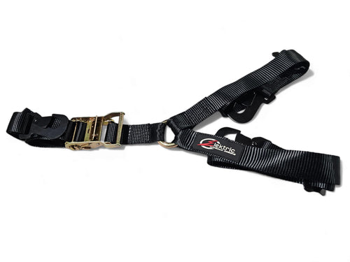 Y Spare Tire Strap – Heavy Duty Ratchet 2” Tie Down with Industrial Flat Hook & Delta Ring – Fits Spare Tires Up to 40” – Black