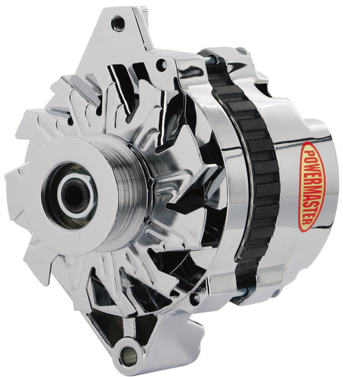 Alt GM CS130 Chrome 140A 6 grv Pulley Str MTG 6.61" Side BAT Post 1-Wire or OE Hookup - Powermaster