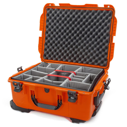 Waterproof Nanuk 955 Hard Case with Wheels and Padded Divider - Orange