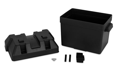 Camco Battery Box Heavy Duty with Straps and Hardware - Group 24 |Safely Stores RV, Automotive, and Marine Batteries |Durable Anti-Corrosion Material | Measures 7-1/4" x 10-3/4" x 8" | (55362)