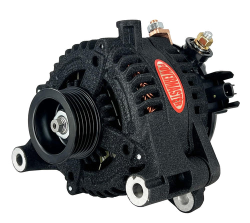 Alt Powermaster Denso/Jeep Blk Wrinkle 180A 6 Grv Solid Pulley