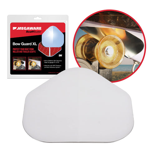 MEGAWARE ScuffBuster KEELGUARD XL BowGuard, Prevent Trailer Bow Roller Damage by Stern Eye Bolt; 3M Adhesive; Stainless Steel Mirror Polished Finish; Easily Bends; Solid (9" x 8.75")
