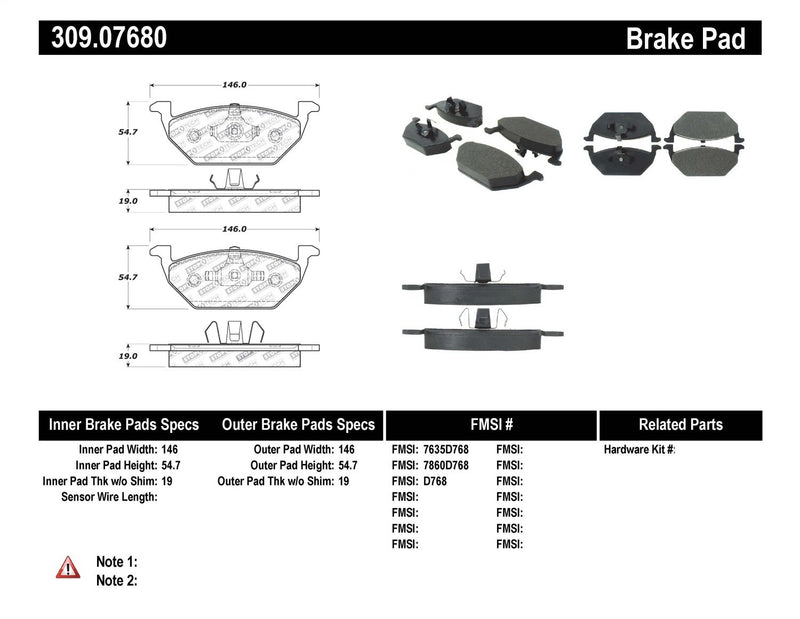 Sport Brake Pads StopTech 309.07680 with Shims and Hardware