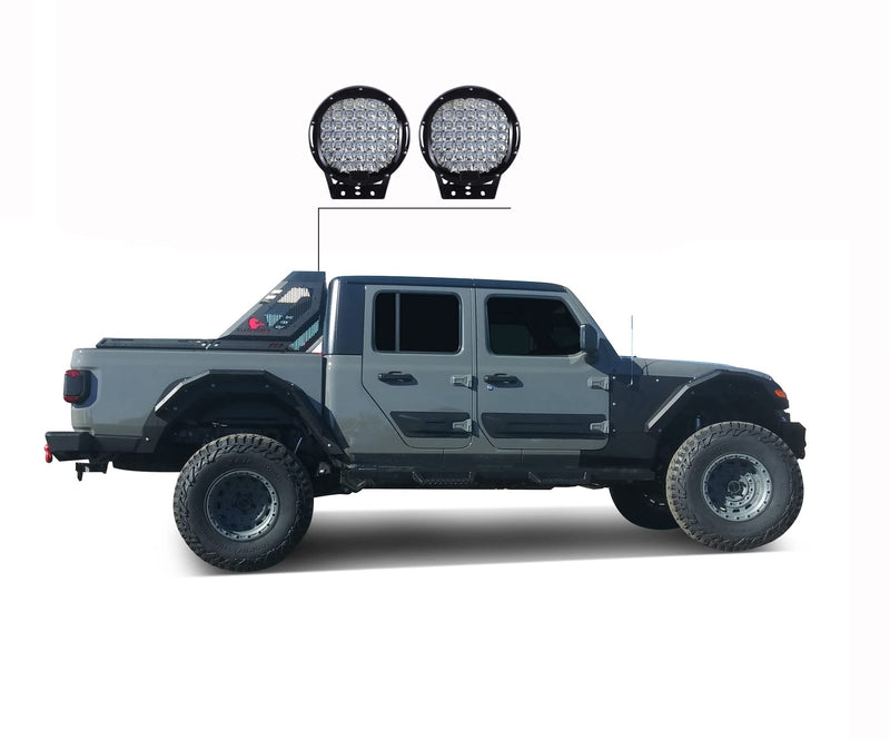 Vigor Black Horse Roll Bar Incl.Set of 9" Black Round Led Light Modular Black Compatible with Jeep Gladiator 2020-2024-VIRB09B-PL69B