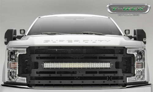 T-Rex Grilles Stealth Torch Grille 2017-2019 Super Duty, Black, 1 Pc, Replacement, Black Studs with (1) 30" LED, Fits Vehicles with Camera - PN #6315371-BR