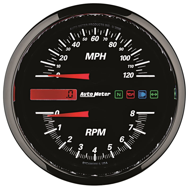 Tach/Speedo AutoMeter Gauge, 4 1/2", 8K Rpm/120 Mph, Black, Pro-Cycle (19466)