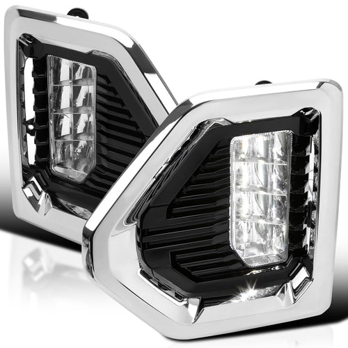 Chrome LED Fog Lights + Switch + Bezel SPEC-D TUNING Compatible with 2019-2021 GMC Sierra, Left + Right Pair Assembly