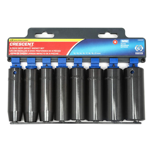 8 Piece Crescent 1/2" Drive 6 Point Deep Impact Metric Socket Set - CIMS3N