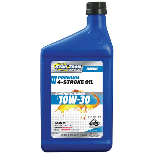 Star Tron Premium 4 Stroke Marine Oil - 10W-30 - Synthetic Blend Engine Oil for Outboards, Stern Drives & Gasoline Inboards - NMMA FC-W Certified, 32 OZ (028132)