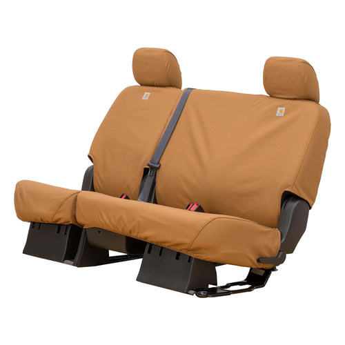 Covercraft Custom Seat Covers Carhartt SeatSaver | Fits 2022-2023 Ford Bronco Sport with Console Vault | 2nd Row 60/40 Bench Seat, Duck Weave Brown