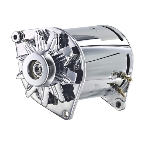 PowerGEN Alternator Powermaster 182158-2 (Ford Chrome 90A 12V T-Bird 1958-'63 w/Lamp Term w/Step Pulley for 3/8" Belt), 1 Pack