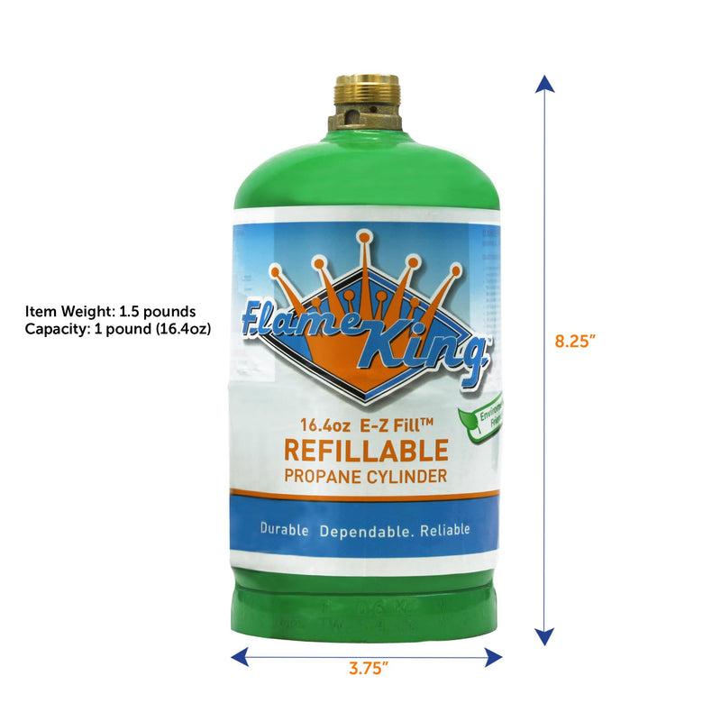 1LB Flame King Refillable Empty Propane Cylinder Tank - Reusable - Safe and Legal Refill Option - DOT Compliant - 16.4 oz, Green