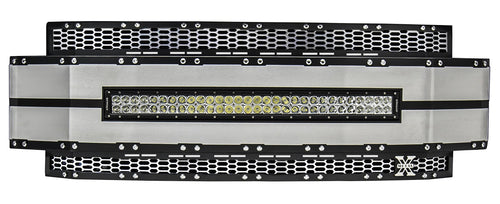 T-Rex Grilles Torch AL Grille, 2017-2019 Super Duty Black Mesh and Trim, 1 Pc, Replacement, Chrome Studs with (1) 30" LED, Does Not Fit Vehicles with Camera - PN #6315481