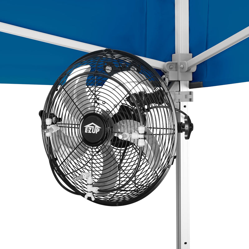 E-Z UP 14" Portable Misting Fan, Lowers Temperatures by 30° in Spaces Up to 150 Sq Ft, 180° Swivel Mechanism, Perfect for Outdoors. Mounts on compatible Canopy/Shelter (CANOPY/SHELTER NOT INCLUDED)