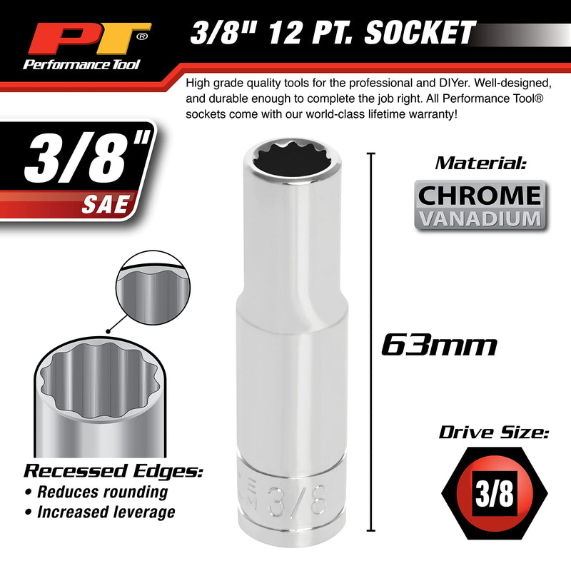 W38612 Performance Tool 12-Point Socket, 3/8-Inch Drive, 3/8
