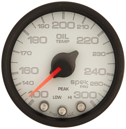 Gauge AUTO METER P32212 Oil Temp (Spek-Pro 2 1/16", 300ºf, Stepper Motorwith Peak & Warn, Wht/Blk, Spek-Pro)