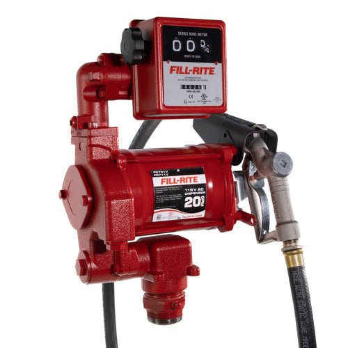 Fill-Rite 115V FR701V 20 GPM Fuel Transfer Pump With Standard Mechanical Meter Package, Gallons - For Gasoline, Diesel, Kerosene, Ethanol Blends, Methanol Blends & Biodiesel up to B20