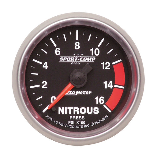 Auto Meter Sport-Comp II 2-1/16" 0-1600 PSI Full Sweep Electric Nitrous Pressure Gauge 3674