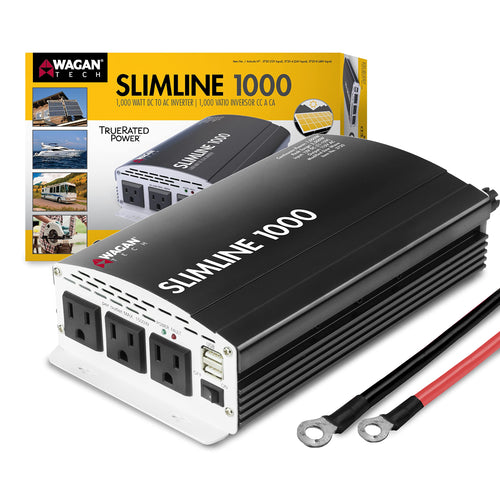 Wagan 1000W Slimline Plus AC to DC Power Inverter 1000 Watt TrueRated Continuous 2500 Watt Surge Power DC 12V to AC 110V Modified Sine Wave 3 AC Outlets and 2A USB Charging Port