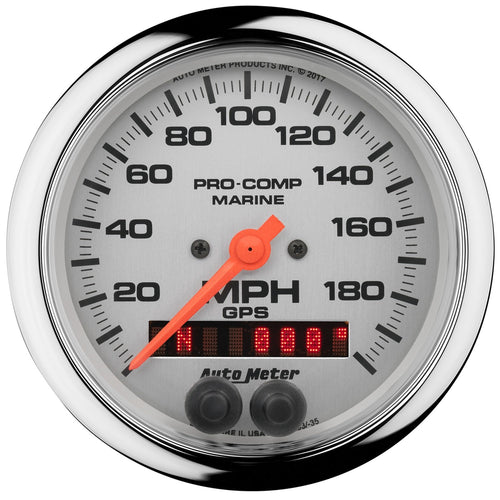 Gauge, AutoMeter 200639-35 Speedometer, 3 3/8", 200Mph, GPS, Marine Chrome