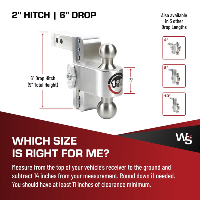 Weigh Safe Adjustable Trailer Hitch Ball Mount - 6" Hitch Adjustable Drop for 2" Receiver - Premium Heavy Duty Aluminum Trailer Tow Hitch w/ Stainless Steel Tow Balls (2" & 2 5/16") - 12,500 lbs GTW