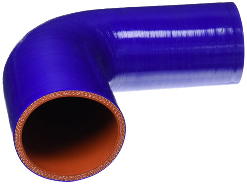 HPS Silicone High Temperature HTSER90-250-275-BLUE 4-ply Reinforced 90 degree Elbow Reducer Coupler Hose, 55 PSI Maximum Pressure, 4" Leg Length on each side, 2-1/2" > 2-3/4" ID, Blue