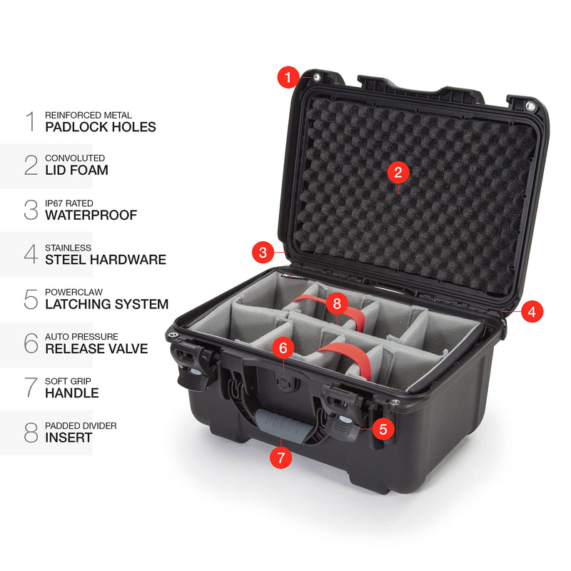 Medium Nanuk 918 Waterproof Hard Case with Padded Dividers 16.9" x 12.9" x 9.3" - Black (918-2001)